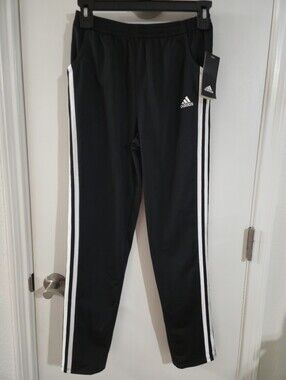 NWT Boys Adidas Black Athletic Pant Joggers with White Side Stripes. Size 14.
